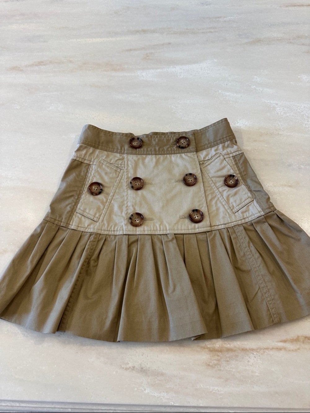 Burberry little girls Khaki Button-Front Pleated Mini Skirt